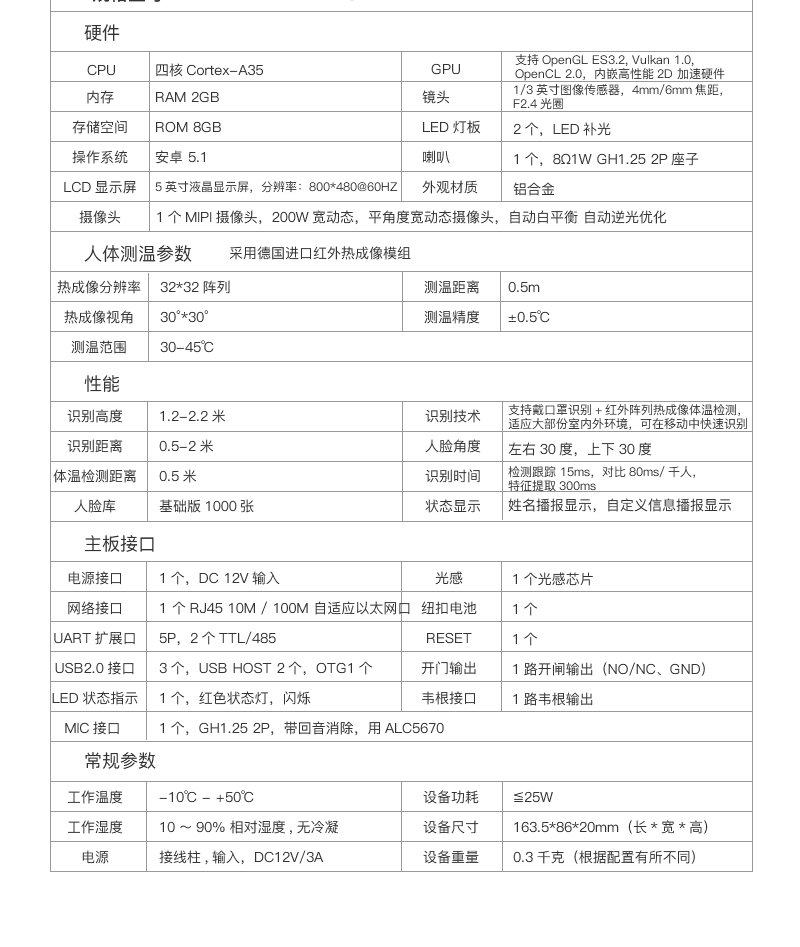 人脸识别体温检测平板机方案